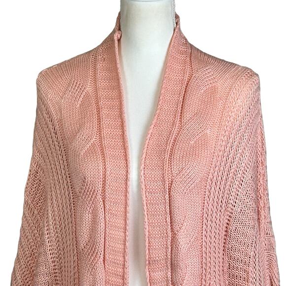 Military Hippie Open Sweater One Size Salmon Pink Braided Knit Boho Cozycore Top - Picture 2 of 11
